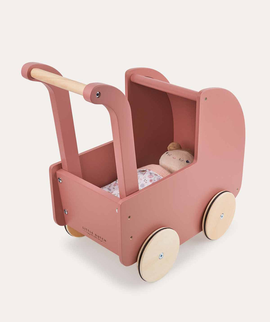 Doll Pram with Textiles & Doll: Pink