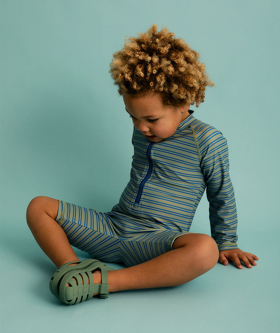3/4 Sleeve Sunsuit - Blue Stripe