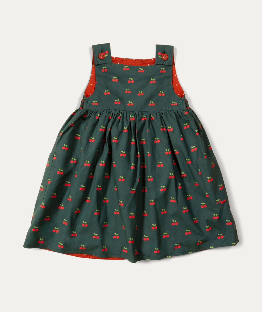 Rainbow Striped Reversible Pinny Dress: Olive Cherries