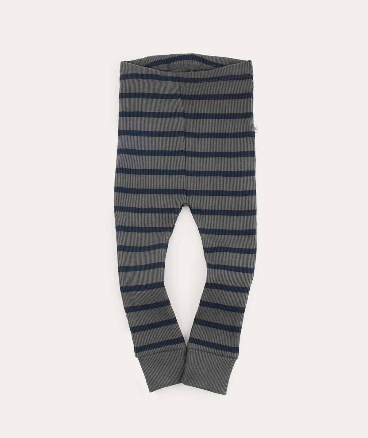 Organic Ribbed Legging Navy Grey Stripe KIDLY