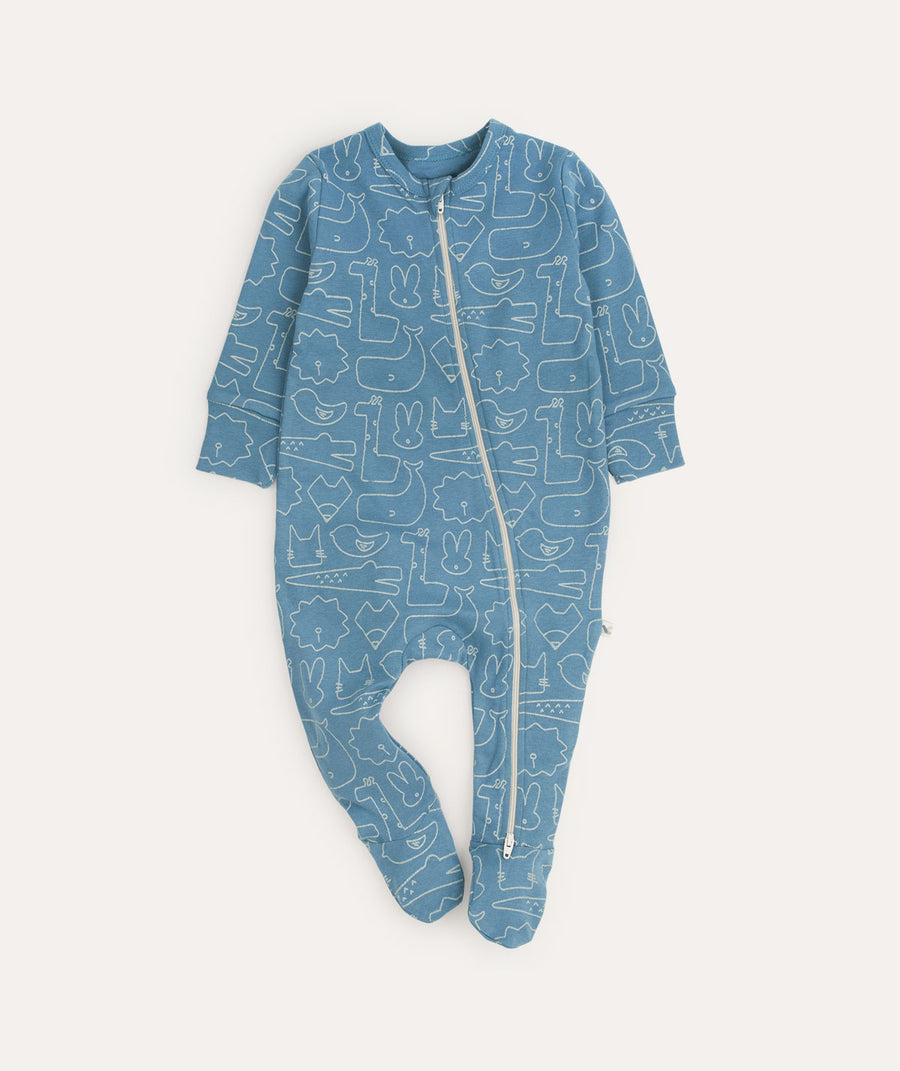 Organic Zip Sleepsuit: Animal Line Print