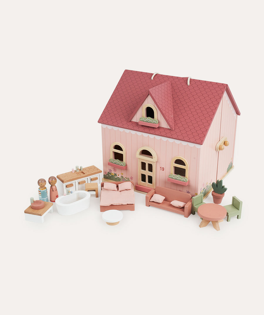 Wooden Portable Dollhouse: Pink